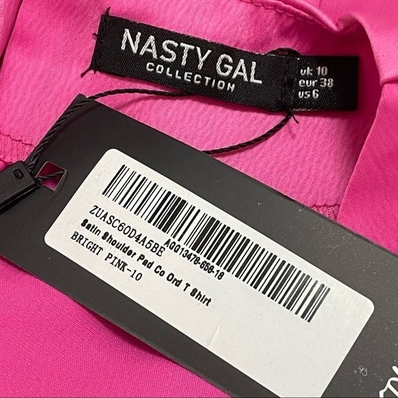 NASTY GAL Shoulder Pad Crew Neck Hot Pink Shirt Sz 6 NWT - Picture 5 of 9